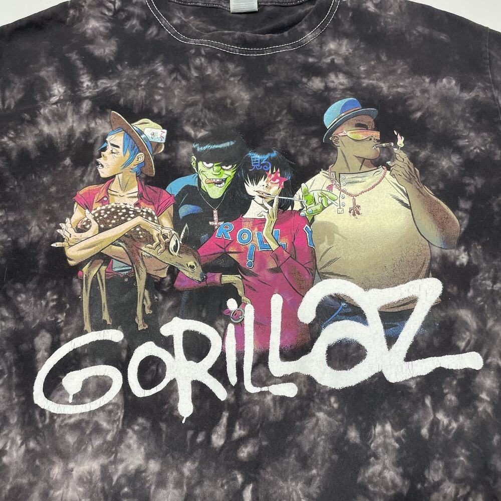 Gorillaz Shirt Mens Medium Black Gray Tie Dye Graphic Band T-Shirt Tee Gildan - Picture 2 of 4